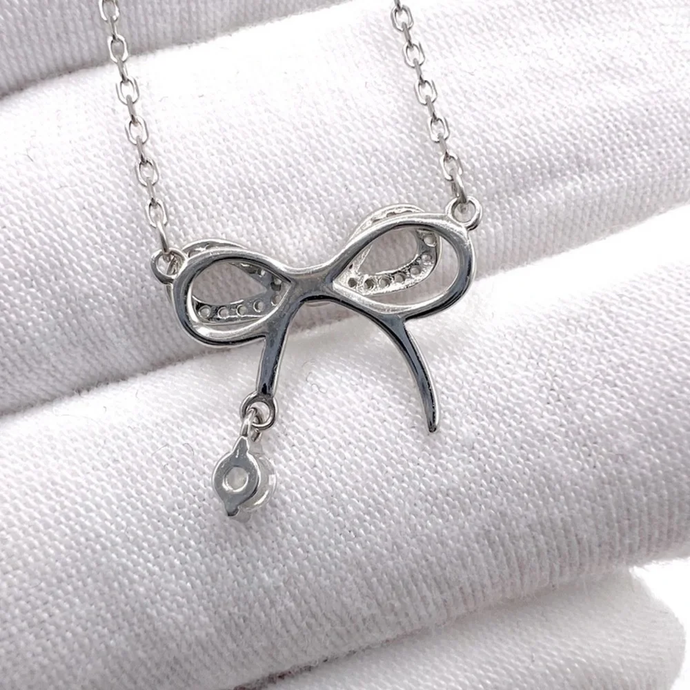 .925 Sterling Silver Cz Bow Necklace - Picture 6 of 6
